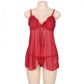 SUBBLIME QUEEN PLUS BABYDOLL WITH BOW AND FLORAL LACES ROJO