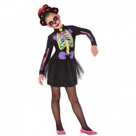 Disfraz de esqueleto multicolor para niña