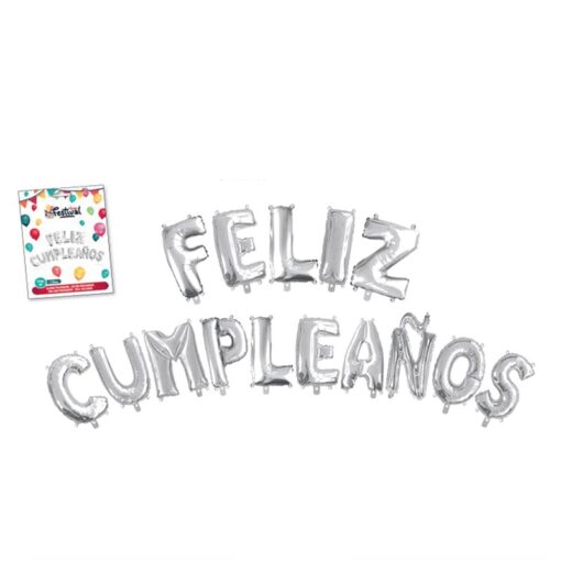 Set de globos "Feliz Cumpleaños" en color plata