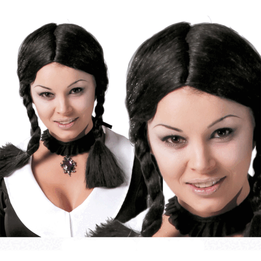 Peluca con trenzas negra para adultos